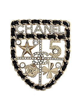 Chanel Sergeant Shield Brooch Metal and Leather with Faux Pearls and Crystals (view 1)