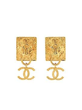 Chanel CC Lion Head Drop Earrings Metal (view 1)