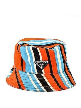 Prada Triangle Logo Bucket Hat Striped Canvas (view 1)