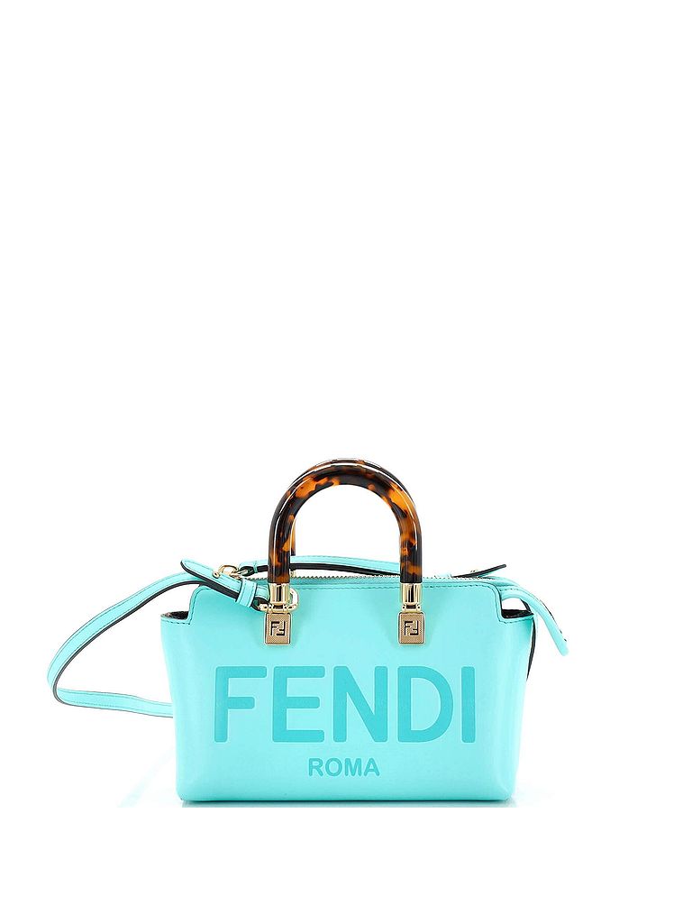 Fendi 100% Leather Blue Logo By The Way Top Handle Bag Embossed Leather ...