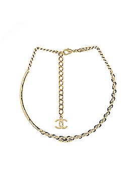 Chanel CC Woven Chain Choker Necklace Quilted Metal and Leather (view 2)