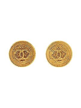 Chanel Vintage CC Logo Round Clip on Earrings Textured Metal (view 1)