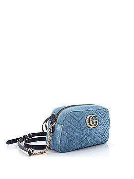 Gucci Pearly GG Marmont Shoulder Bag Matelasse Denim Small (view 2)