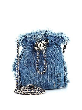 Chanel Denim Mood Chain Bucket Bag Logo Printed Quilted Fringe Denim Mini (view 1)