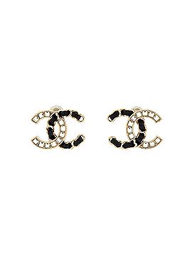Chanel Vintage Allure Chain CC Stud Earrings Crystal Embellished Metal and Lambskin (view 1)