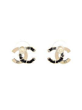 Chanel Vintage Allure Chain CC Stud Earrings Crystal Embellished Metal and Lambskin (view 2)