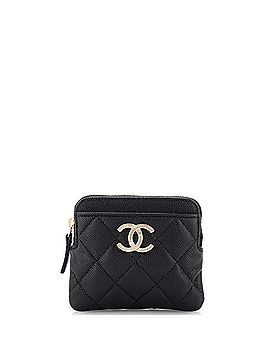Chanel Textured CC Square Zip Around Card Holder Wallet Quilted Caviar (view 1)