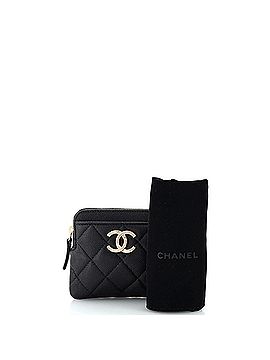 Chanel Textured CC Square Zip Around Card Holder Wallet Quilted Caviar (view 2)