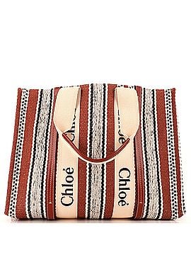 Chloé Woody Tote Striped Linen Large (view 1)