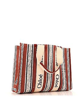 Chloé Woody Tote Striped Linen Large (view 2)