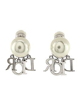 Christian Dior Tribales Dangle Dior Logo Stud Earrings Metal with Faux Pearls and Crystals (view 2)