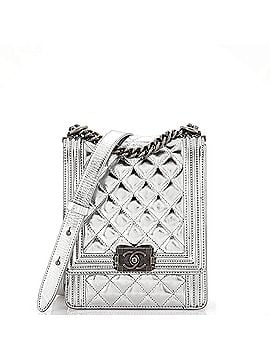 Chanel North South Boy Flap Bag Quilted Metallic Calfskin Small (view 1)