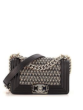Chanel Boy Flap Bag Chevron Woven Raffia and Leather Small (view 1)