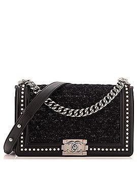 Chanel Boy Flap Bag Quilted Tweed with Pearl Embellished Calfskin Old Medium (view 1)