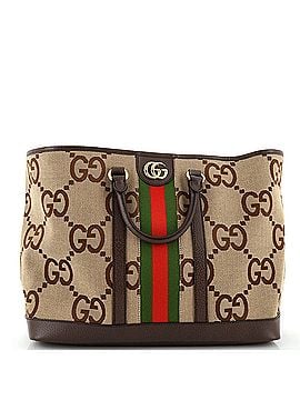 Gucci Ophidia Top Handle Shopping Tote Jumbo GG Canvas with Leather Medium (view 1)
