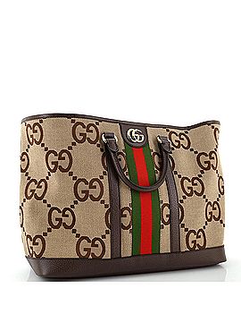 Gucci Ophidia Top Handle Shopping Tote Jumbo GG Canvas with Leather Medium (view 2)