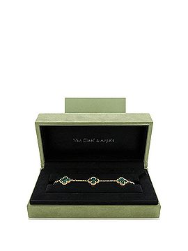 Van Cleef & Arpels Vintage Alhambra 5 Motifs Bracelet 18K Yellow Gold and Malachite (view 2)