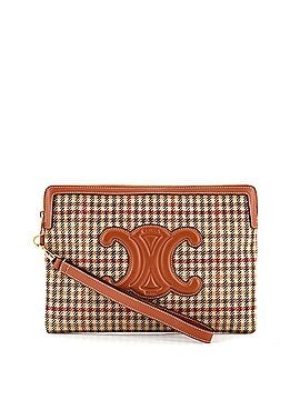 Céline Cuir Triomphe Wristlet Pouch Tweed with Leather Small (view 1)