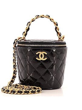 Chanel Woven Chain Top Handle Vanity Bucket Bag Quilted Patent (view 1)