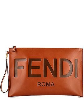 Fendi Logo Flat Wristlet Pouch Embossed Leather Large (view 1)