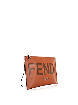 Fendi Logo Flat Wristlet Pouch Embossed Leather Large (view 2)