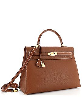 Hermès Kelly Handbag Brown Clemence with Gold Hardware 35 (view 2)