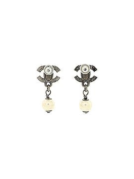 Chanel CC Drop Earrings Metal with Crystals and Faux Pearls (view 2)