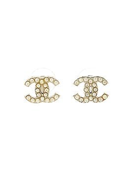 Chanel CC Stud Earrings Metal with Faux Pearls (view 1)