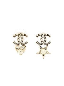 Chanel Charming Winter CC Heart Star Earrings Crystal Embellished Metal and Faux Pearls (view 1)