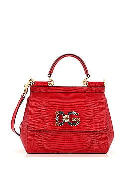 Dolce & Gabbana Miss Sicily Bag Lizard Embossed Leather with Crystal Detail Small (view 1)