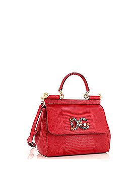 Dolce & Gabbana Miss Sicily Bag Lizard Embossed Leather with Crystal Detail Small (view 2)