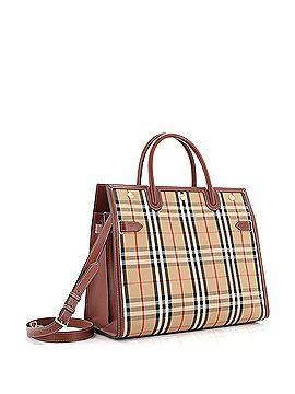 Burberry Title Two Handle Tote Vintage Check Canvas and Leather Small (view 2)