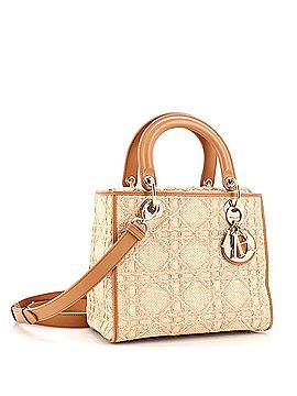 Christian Dior Lady Dior Bag Cannage Embroidered Raffia with Leather Medium (view 2)