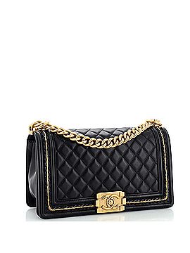 Chanel Boy Flap Bag Quilted Lambskin with Chain Detail Old Medium (view 2)