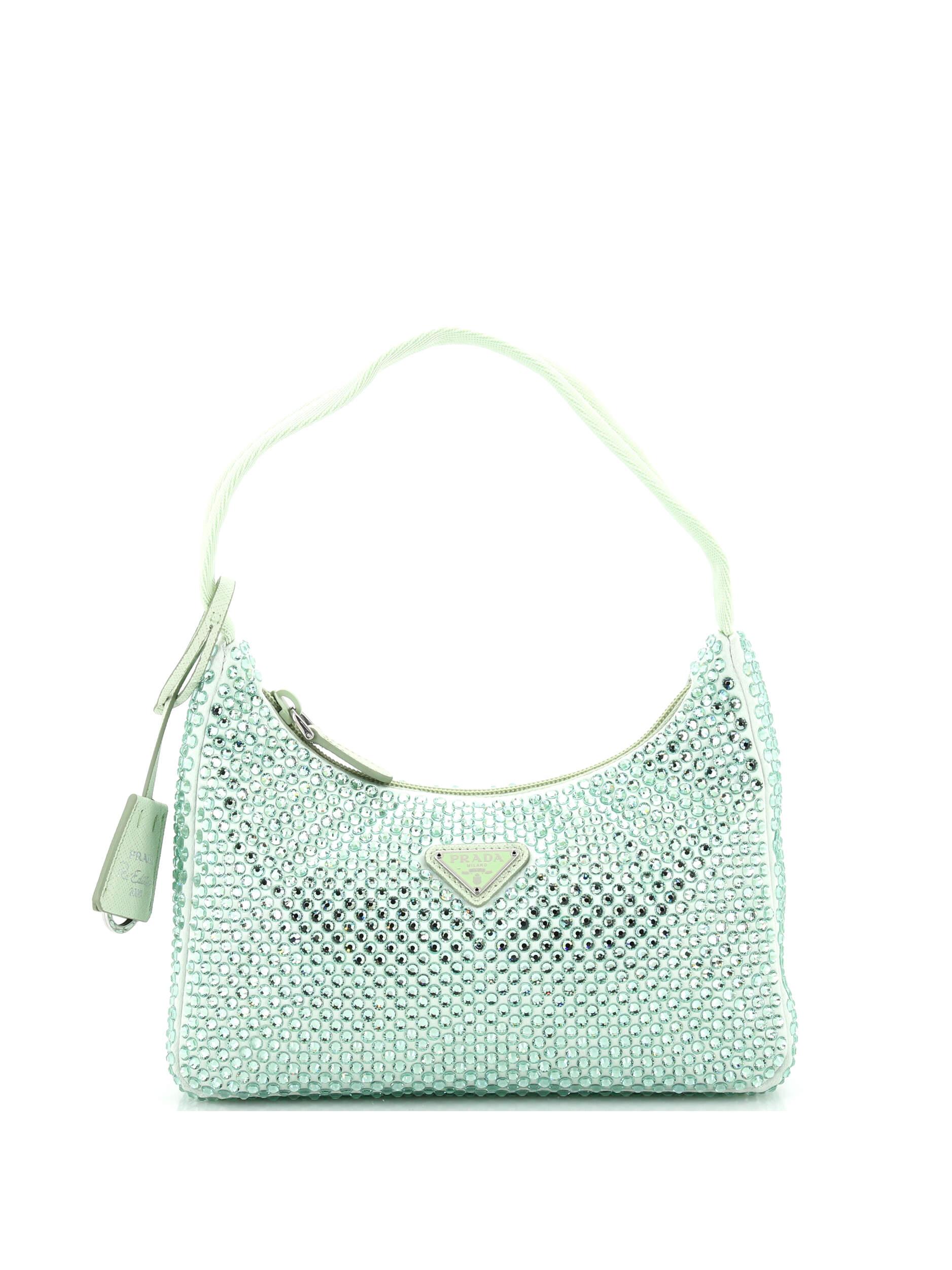 Prada Green Re-Edition 2000 Hobo Crystal Embellished Satin Mini One ...