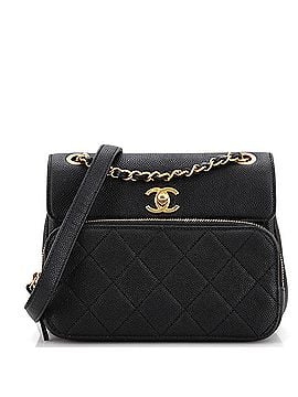 Chanel Front Zip Around Pocket Flap Bag Quilted Caviar Small (view 1)