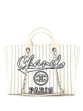 Chanel Deauville Tote Pinstripe Cotton Medium (view 1)