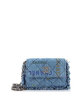 Chanel Denim Mood Flap Clutch with Chain Logo Printed Quilted Fringe Denim (view 1)