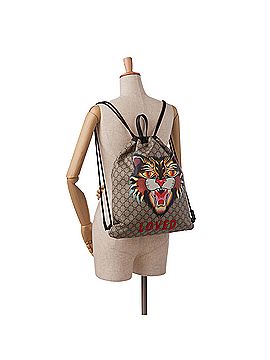 Gucci GG Supreme Angry Cat Drawstring Backpack (view 2)