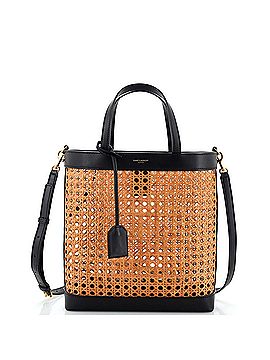 Saint Laurent Shopper Tote Woven Straw and Leather Toy (view 1)