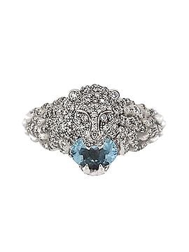 Gucci Lion Head Ring 18K White Gold with Pave Diamonds and Aquamarine (view 1)