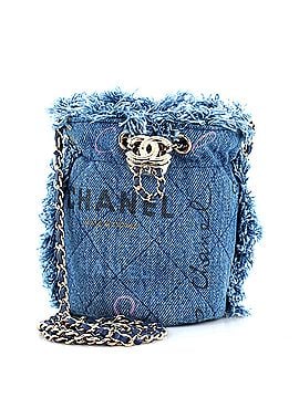 Chanel Denim Mood Chain Bucket Bag Logo Printed Quilted Fringe Denim Mini (view 1)