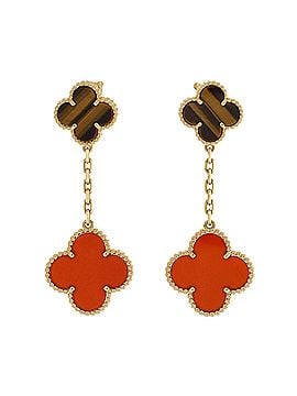 Van Cleef & Arpels Magic Alhambra 2 Motifs Drop Earrings 18K Yellow Gold with Tiger's Eye and Carnelian (view 1)