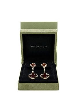 Van Cleef & Arpels Magic Alhambra 2 Motifs Drop Earrings 18K Yellow Gold with Tiger's Eye and Carnelian (view 2)