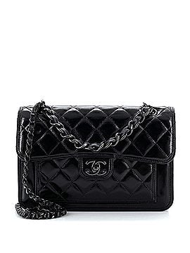 Chanel So Black CC Front Pocket Chain Flap Bag Quilted Shiny Calfskin Medium (view 1)