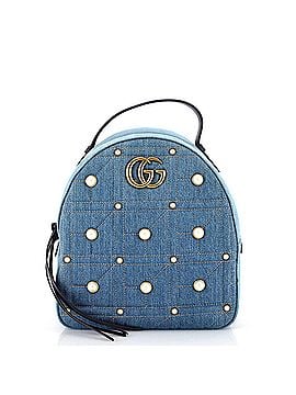 Gucci Pearly GG Marmont Backpack Embellished Matelasse Denim Small (view 1)