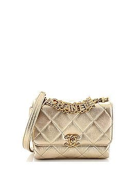 Chanel Crystal Logo Letters Chain Handle Flap Bag Quilted Lambskin Mini (view 1)