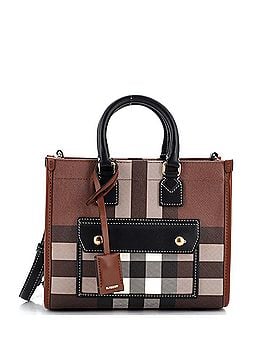 Burberry Freya Shopping Tote Check Canvas with Leather Mini (view 1)
