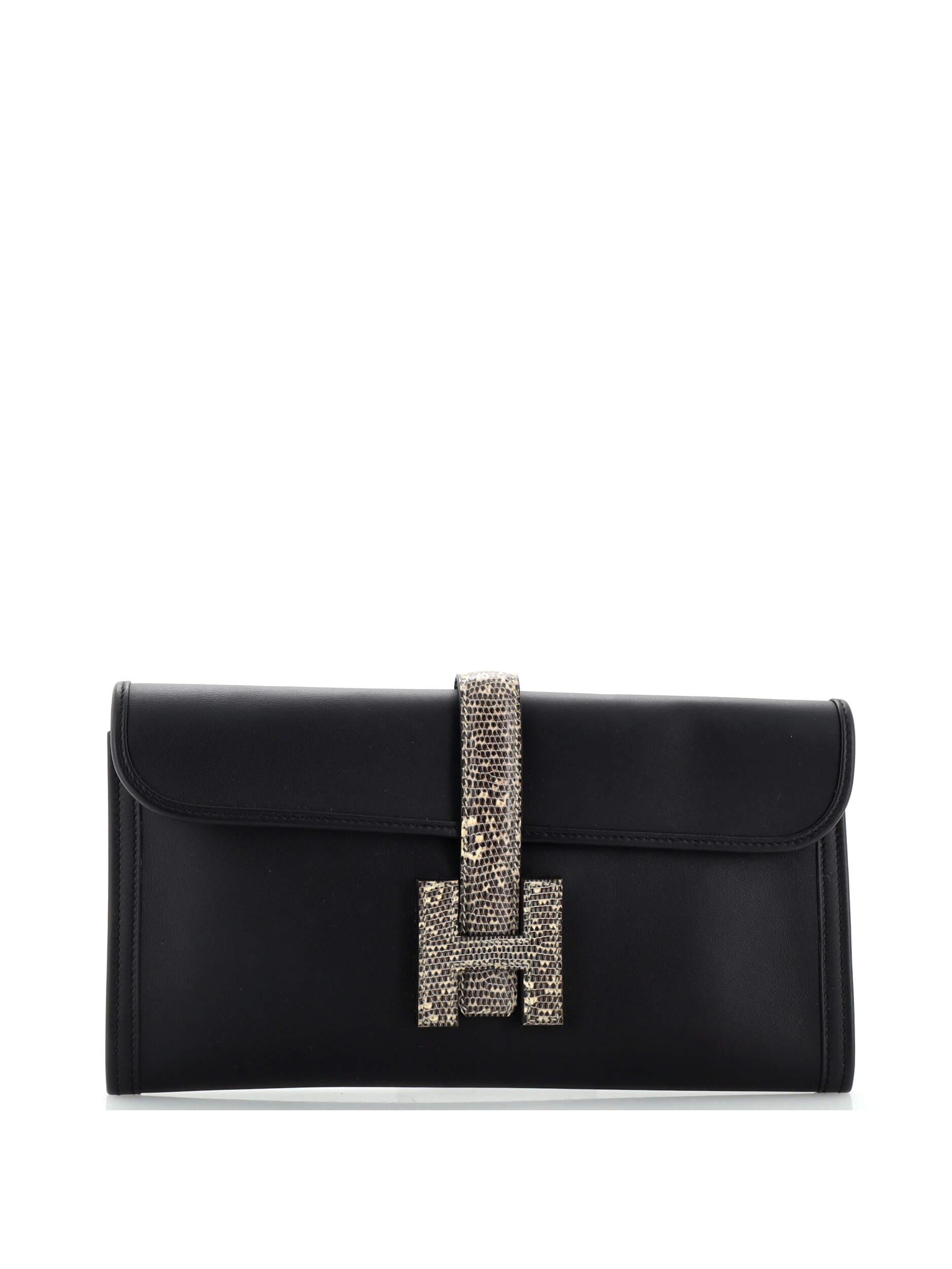 Hermès Black Tan Jige Elan Clutch Swift with Lizard 29 One Size - 42% ...