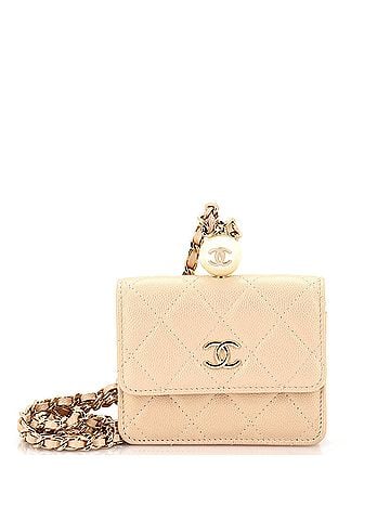 Chanel CC Pearl Coin Card Holder with Chain Quilted Iridescent Caviar (view 1)